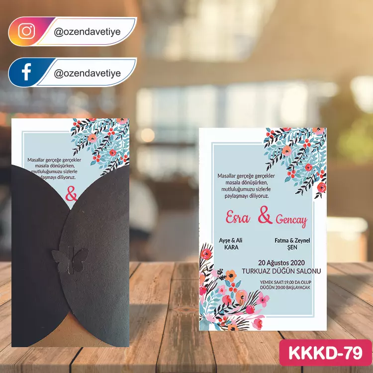 ozen-davetiye-Düğün Davetiyesi - Kahverengi Kelebekli Kraft Zarflı Davetiye Model No:79